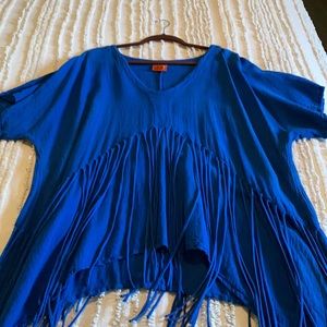 Blue fringe oh my gauze top